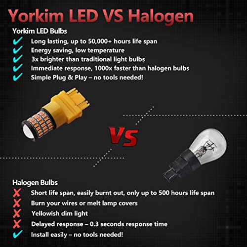 Yorkim لمبة يوركيم 3157 LED أمبر، لمبة إشارة انعطاف صفراء، ضوء LED ساطع 3156 3457A 4057 4157 لإشارة الانعطاف الأمامية والخلفية، ضوء وميض، ضوء نهاري، ضوء علامة، ضوء موقف، عبوة من 2 - Image 3