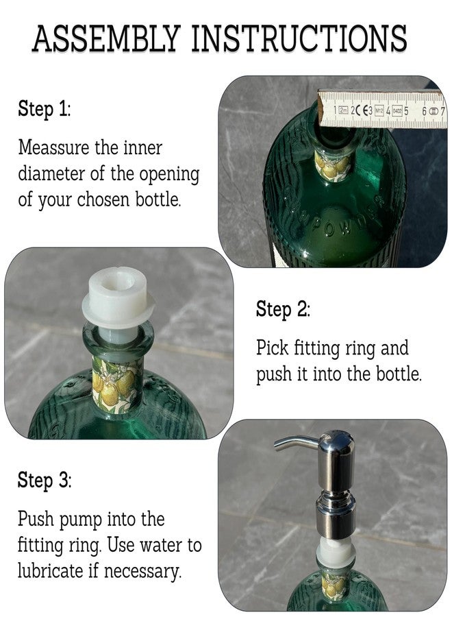 ALTGLAS Upcycling Kit with Stainless Steel Soap Pump 'Zagreb' and Fitting Ring Set for DIY Liquid Hand Soap Dispenser (Silver Chrome) - Image 4
