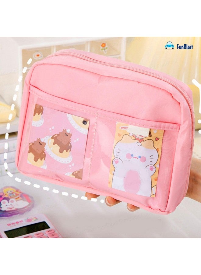 FunBlast Pencil Case for Kids - Large Capacity Zipper Pencil Pouch for Kids & Adult, Multipurpose Stationary Pouch Bag for Kids, Makeup Pouch, Aesthetic Pouch (Pink) - Image 2