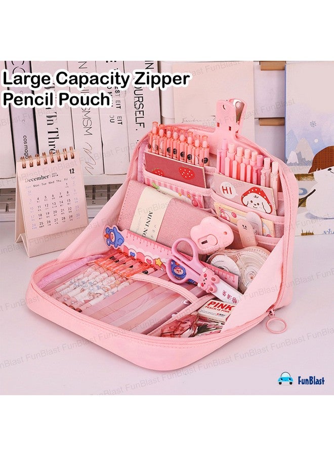 FunBlast Pencil Case for Kids - Large Capacity Zipper Pencil Pouch for Kids & Adult, Multipurpose Stationary Pouch Bag for Kids, Makeup Pouch, Aesthetic Pouch (Pink) - Image 5