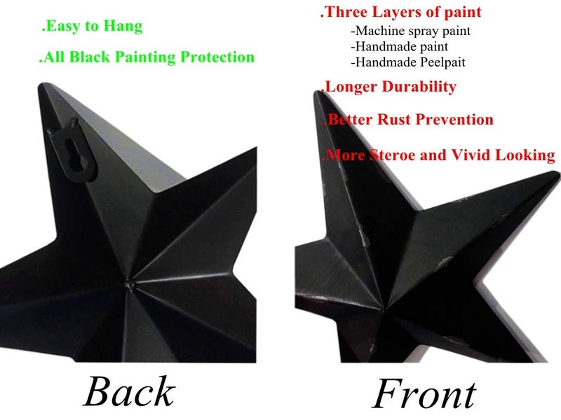 Yun&Lin Crafts YL Crafts - Metal Star Wall Decoration Mounted Wall Art 3pcs/Set (Black) - Image 2