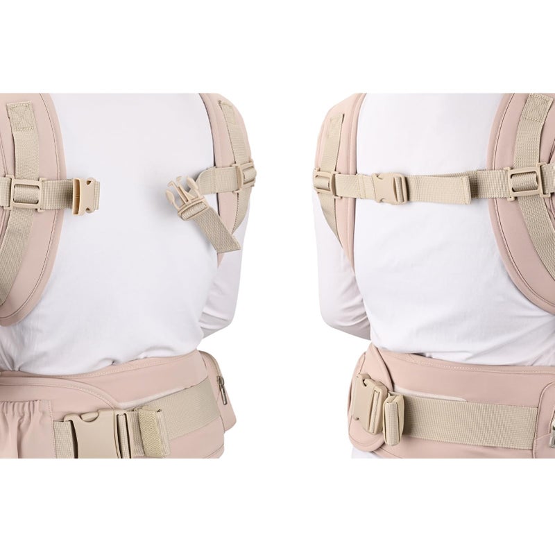 Bebamour Baby Carrier with Hip Seat,All-Position Breathable Mesh Hip Seat & Carrier 0-36Months with Head Hood, 3 PCS Teething Pads, Waist Extender,Storage Bag & Pacifier Case (Pink) - Image 3