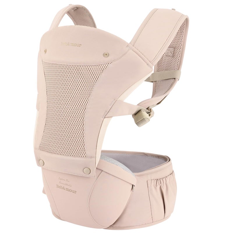 Bebamour Baby Carrier with Hip Seat,All-Position Breathable Mesh Hip Seat & Carrier 0-36Months with Head Hood, 3 PCS Teething Pads, Waist Extender,Storage Bag & Pacifier Case (Pink) - Image 4