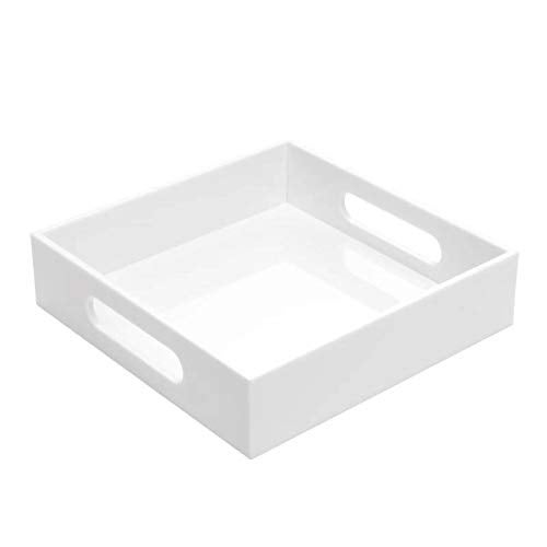 KEVLANG White Sturdy Acrylic Tray with Handles8x8 Inch Countertop Organizer Tray for KitchenBathroomOffice Storage Box for Cosmetics JewelryToiletriesToyGadgets