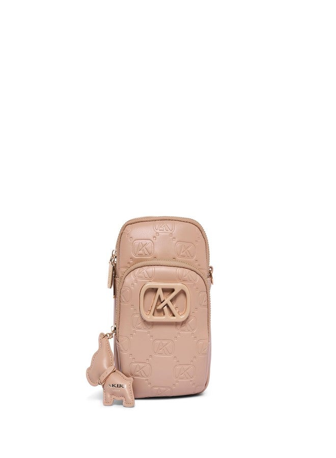 Akiki London Women's Dalston 14 Sling Bag|comes with Dog Charm|Webbed Strap with branding|2 compartments|Vegan Leather Material|Crossbody Sling Bag for Women - Image 1