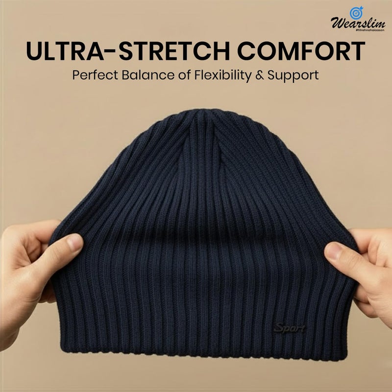 Wearslim ® Warm Knit Hats, Skull Cap with Neck Warmer Winter Wear Beanie Hats Scarf Set for Men and Women - Image 4
