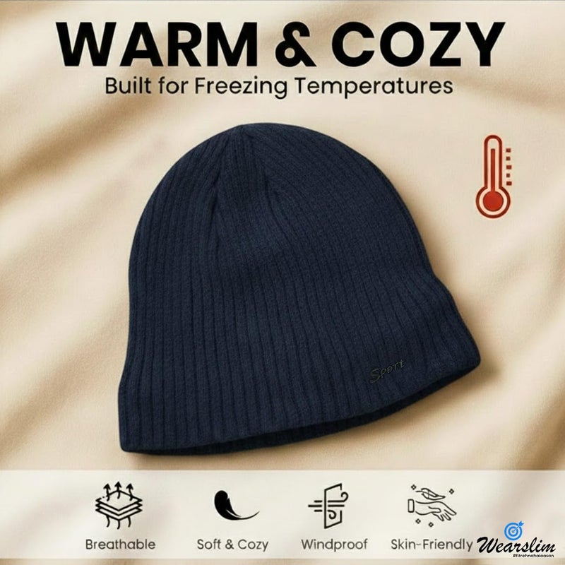 Wearslim ® Warm Knit Hats, Skull Cap with Neck Warmer Winter Wear Beanie Hats Scarf Set for Men and Women - Image 2