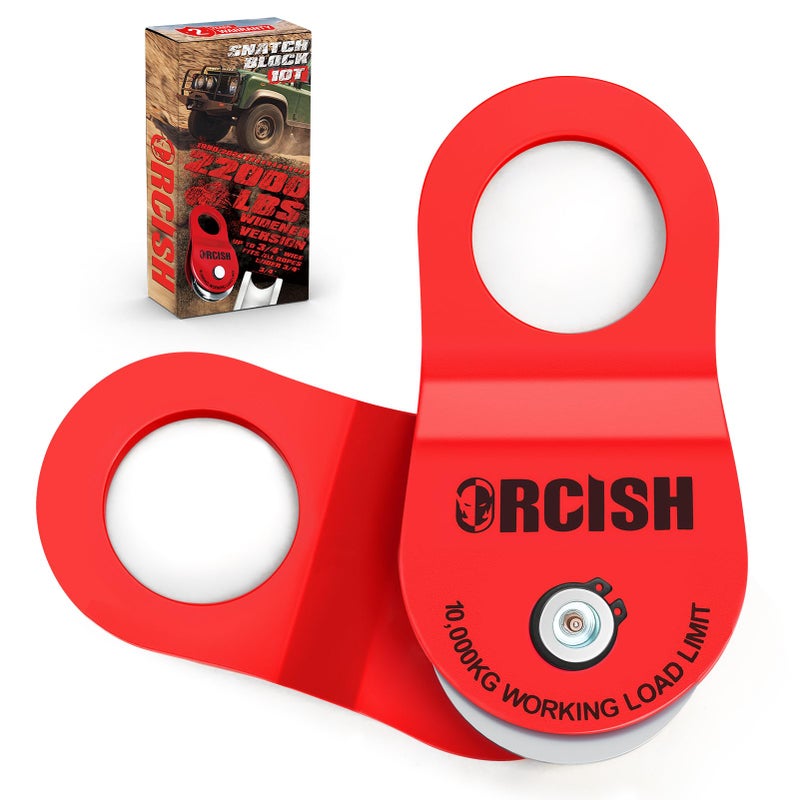 ORCISH 10 Ton Snatch Block 22000 LBS Capacity Block and Tackle Pulley System Work with 034 Rope Winch Hook Accessories Heavy Duty Offroad Recovery Accessory for Truck Tractor ATV  UTV