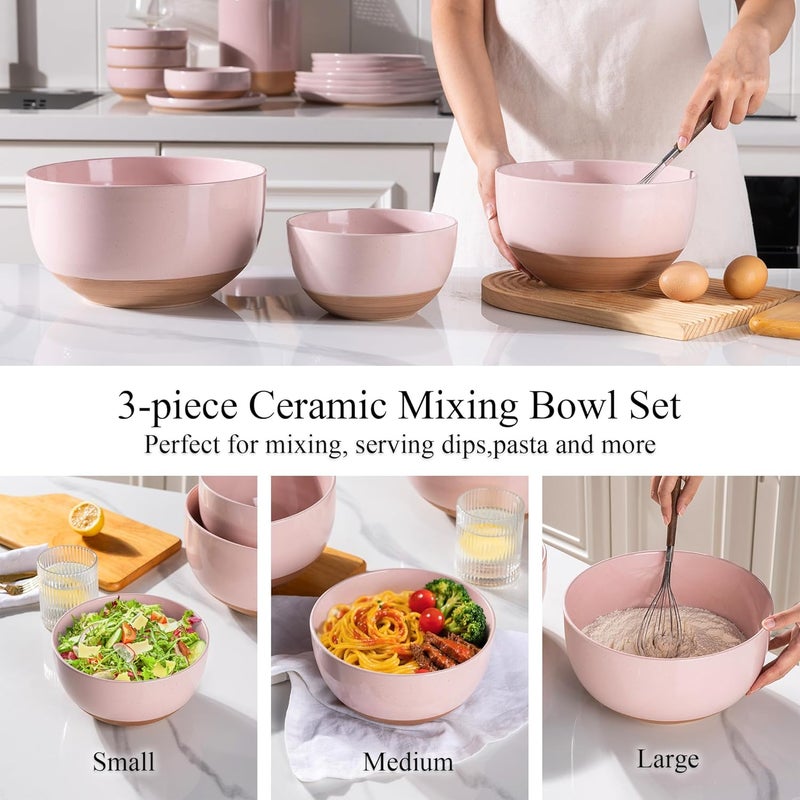 AmorArc Ceramic Mixing Bowls|Nesting Bowls Set of 3 for Kitchen|Stoneware Serving Bowls with Rustic Terracotta Underside for Mixing,Cooking,Baking,Salad| Microwave & Dishwasher Safe 4.6/2.8/1.3 Qt - Image 4