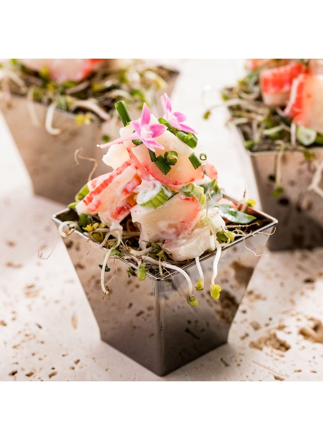 Restaurantware 2 Ounce Mini Kova Cups, 100 Square Small Appetizer Cups - Lids Sold Separately, Heavy-Duty, Silver Plastic Parfait Cups, Serve Mousse, Puddings, Or Samples, For Weddings Or Parties - Image 3