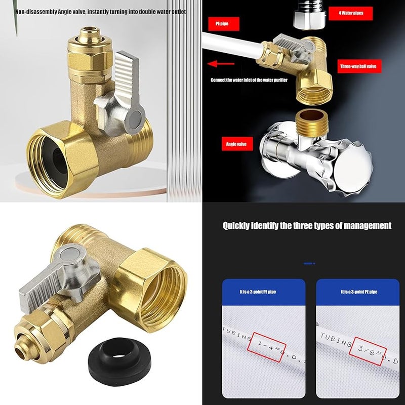 Compact Brass Inlet 3 Way Ball Valve For Household Water Systems Standard Pipe Color A - Image 3