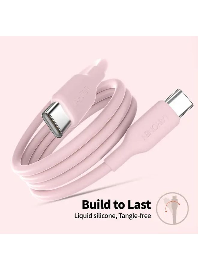 1m USB C to C Cable 60W Fast Charging Cord for iPad Samsung Pixel Pink - Image 2