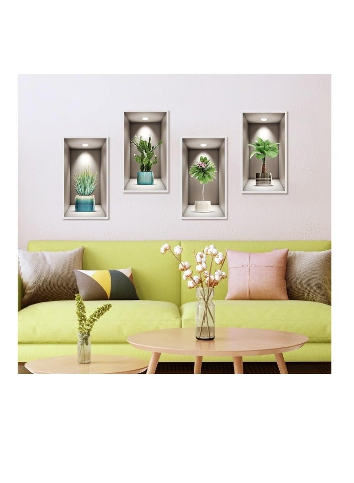 الواحة-TH 4 حزمة 3D النباتات الخضراء جدار الشارات DIY النباتية جدار الفن ملصقات جدارية لغرفة المعيشة غرفة نوم ديكور المطبخ (20 سم * 40 سم) - Image 3