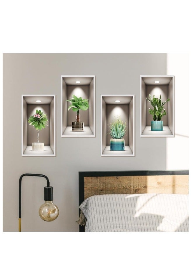 الواحة-TH 4 حزمة 3D النباتات الخضراء جدار الشارات DIY النباتية جدار الفن ملصقات جدارية لغرفة المعيشة غرفة نوم ديكور المطبخ (20 سم * 40 سم) - Image 4