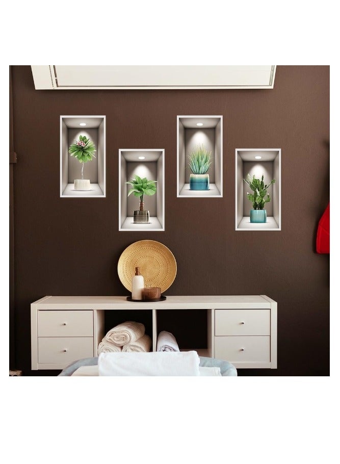 الواحة-TH 4 حزمة 3D النباتات الخضراء جدار الشارات DIY النباتية جدار الفن ملصقات جدارية لغرفة المعيشة غرفة نوم ديكور المطبخ (20 سم * 40 سم) - Image 5