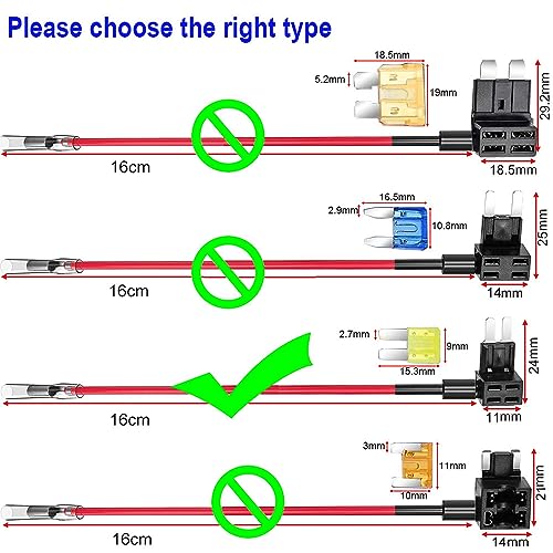 Gebildet جبيلدت 4 قطع 12 فولت-24 فولت إضافة دائرة ميكرو 2 فتيل تاب، حامل فتيل شريحة مع مجموعة أسلاك، 6 قطع ميكرو 2 فتيل (5A 10A 15A) ومزيل فتيل - Image 2