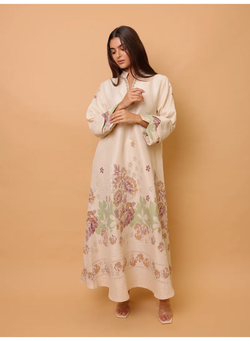 IKKXA Beautiful Design Printed Jalabiya Floral Details IK4021 Yellow