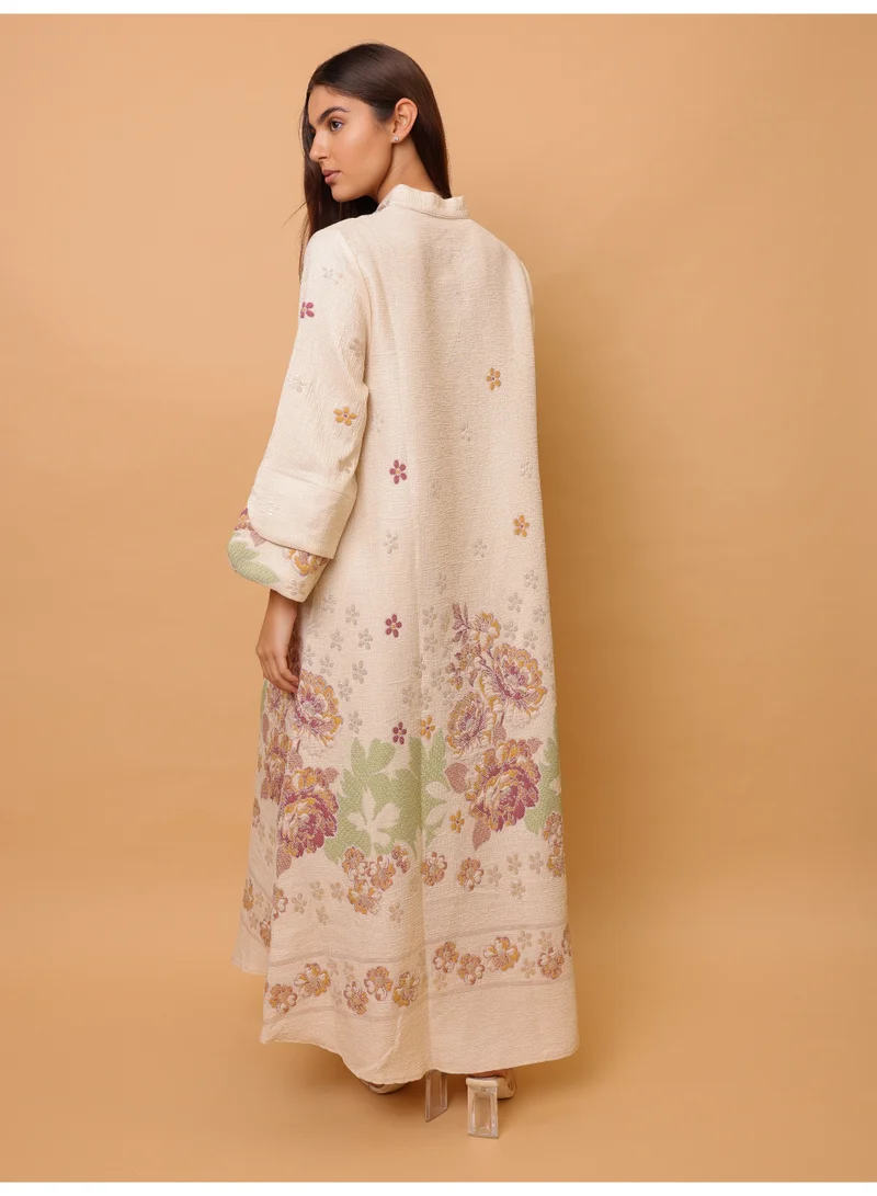 IKKXA Beautiful Design Printed Jalabiya Floral Details IK4021 Yellow