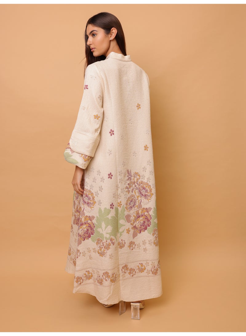 IKKXA Beautiful Design Printed Jalabiya Floral Details IK4021 Yellow - Image 4