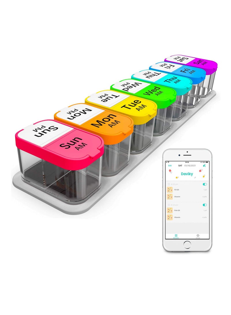 KASTWAVE Pill Organizer 2 Times A Day, Smart Weekly Extra Large Pill Box 7 Day Am Pm with Free Smartphone Reminder App - Image 1