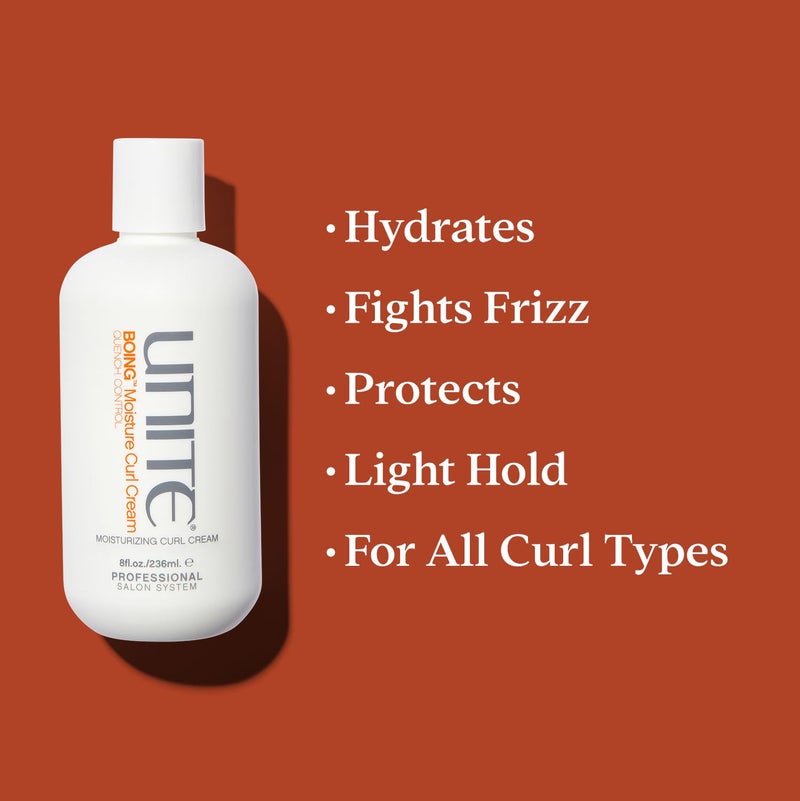 UNITE Hair - BOING Moisture Curl Cream - Hydrating Curl Cream with Coconut and Argan Oil - Defines, and Protects Curls - Frizz-Free, UV and Thermal Protection, Vegan, 8 Fl Oz - Image 3