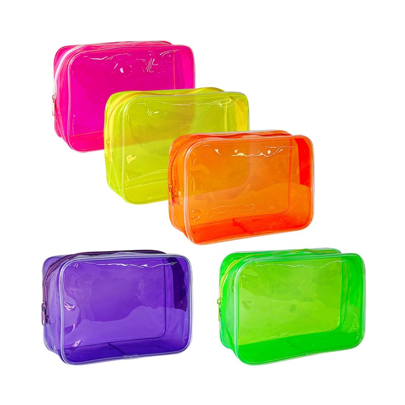 TotePrint 5 PCS Portable Waterproof Solid Makeup Bag Set for Travel, Clear Makeup Bag with Zipper for Purse Brush Bag Pen Pouch (Vivid Group) - Image 1
