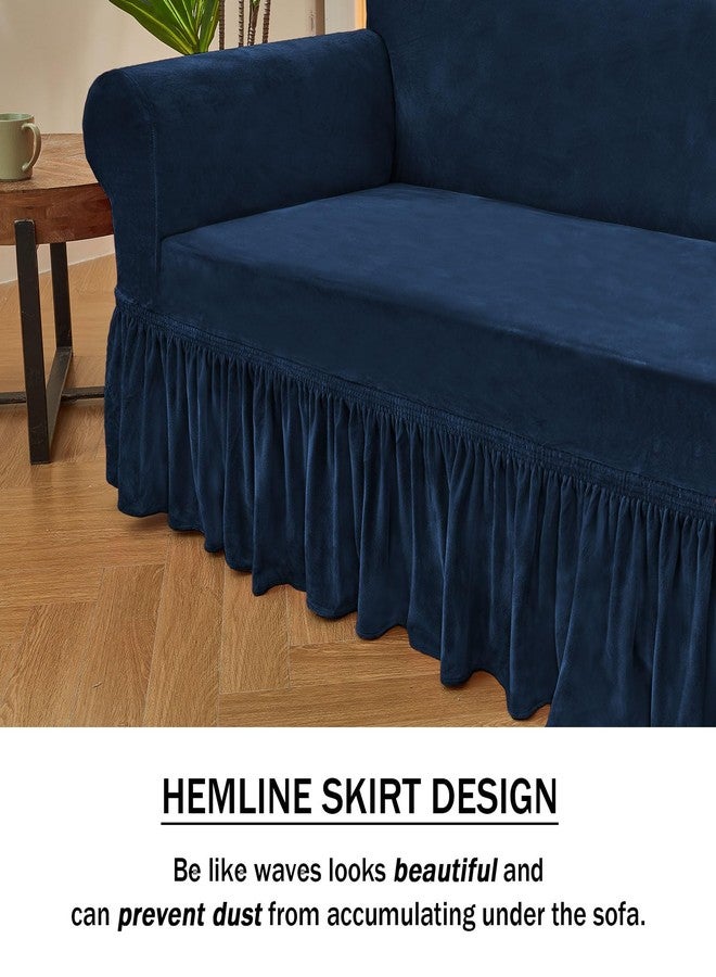NICEEC Armchair Cover Super Soft 1-Piece Navy Blue Armchair Slipcover Stretch Universal Spandex Couch Covers for Living Room Easy Fit Washable Furniture Sofa Protector with Skirt - Image 3