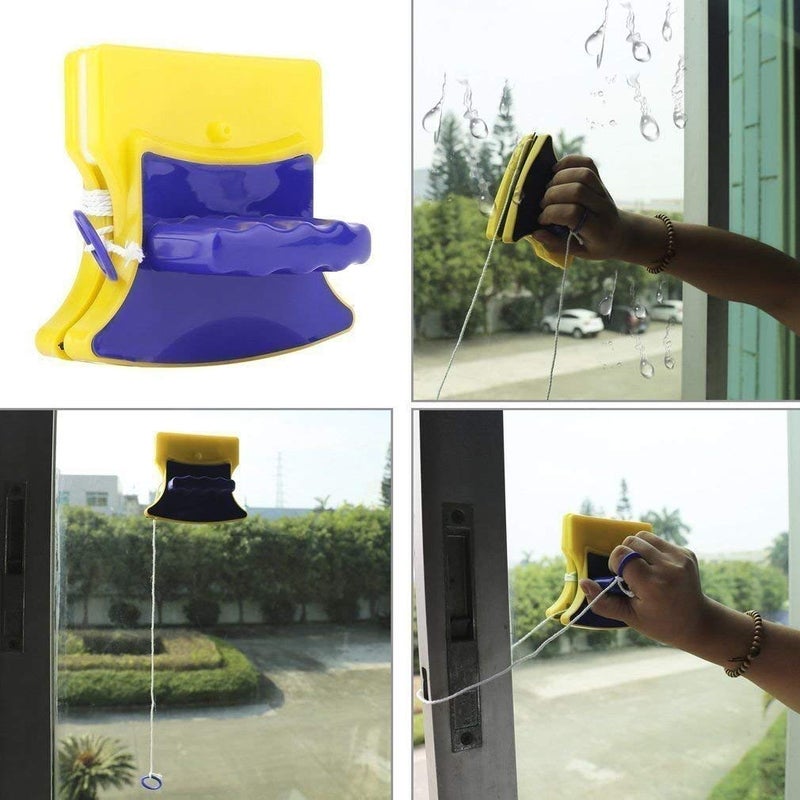 Rexmon Magnetic Window Cleaner DoubleSide Glazed Square Two Sided Glass Cleaner Wiper with 2 Extra Cleaning Cotton Cleaner Squeegee Washing Equipment Household CleanerYellowBlue - Image 4
