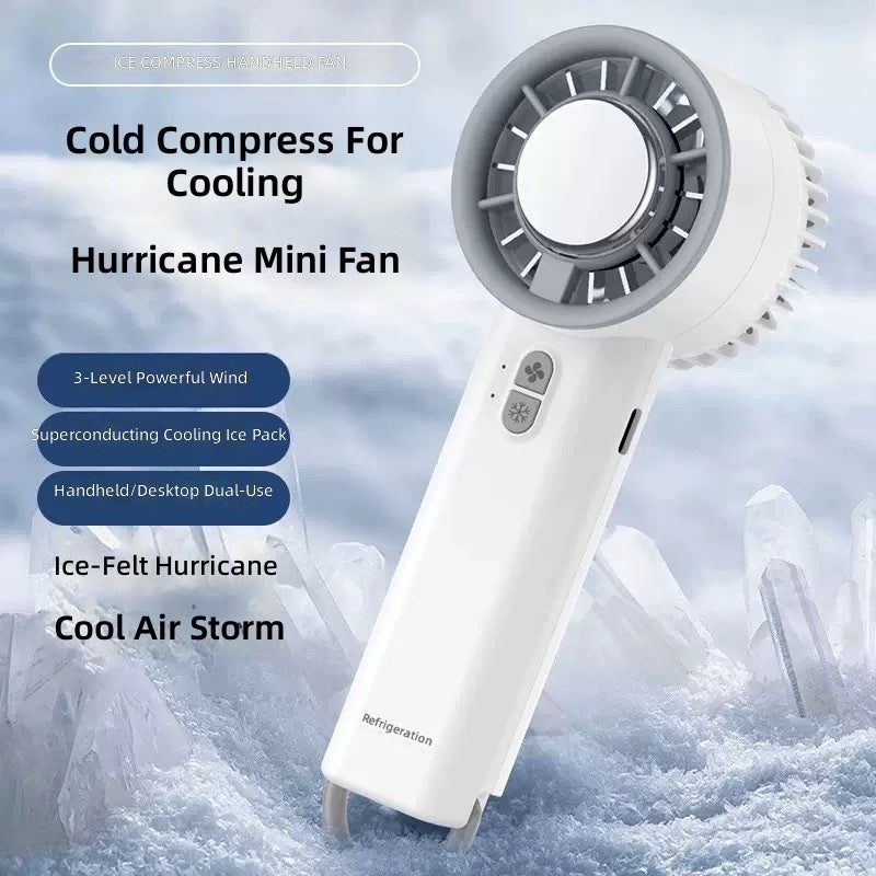 No branded Semiconductor Ice Cooling Handheld Fan with Turbo Strong Wind, USB Rechargeable, Digital Display, Long Battery Life, Ultra-Quiet Portable Fan - Image 1