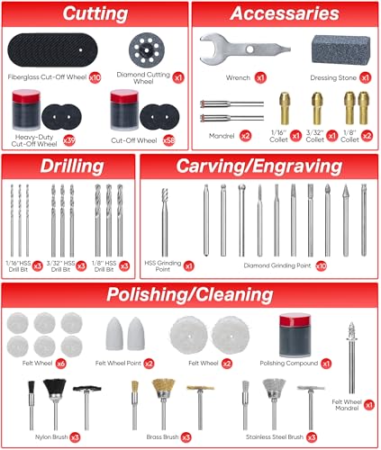 SHALL 508-Piece Rotary Tool Accessories Kit, Universal Rotary Tool Bits for Sanding, Cutting, Grinding, Drilling, Carving, Engraving, Polishing, Cleaning, Rotary Tool Attachments with Carrying Case - Image 3
