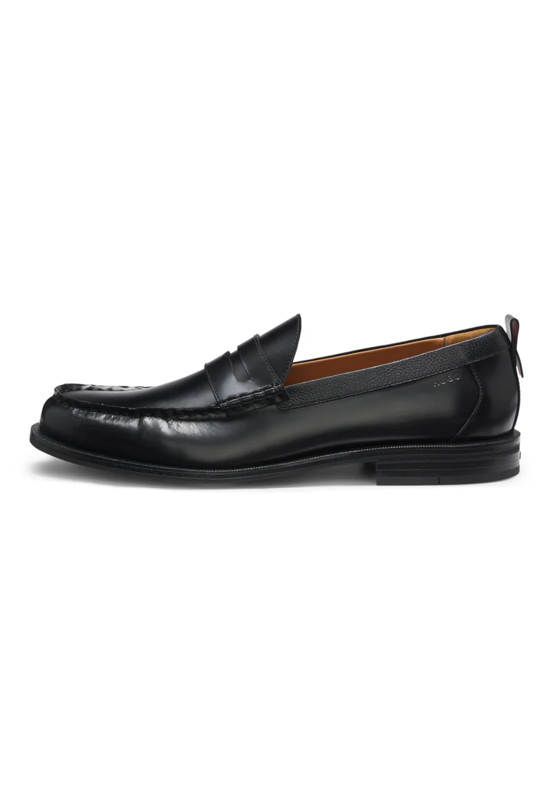 HUGO Black Penny loafers in brush-off leather for Men | Best Price UAE