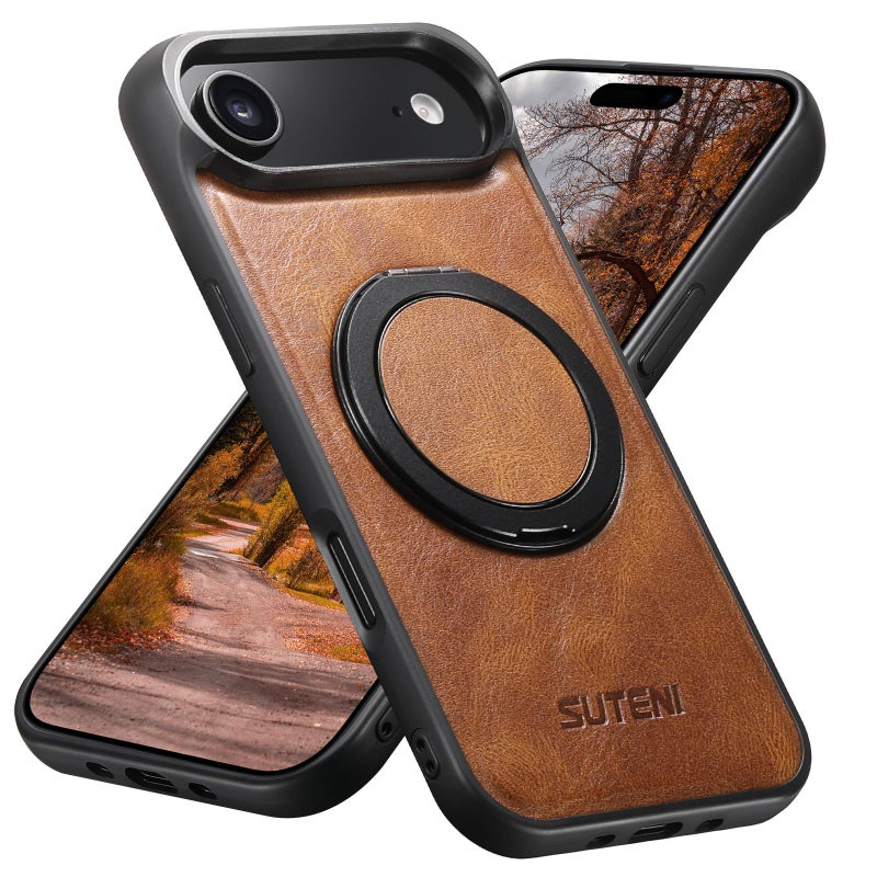 Suteni For Iphone Air G3 Oil Wax 360 Rotation Holder Magsafe Back Phone Case(Brown) - Image 1