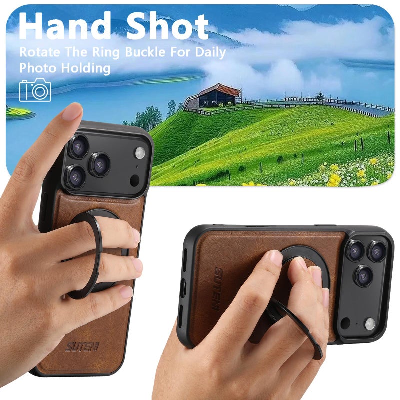 Suteni For Iphone Air G3 Oil Wax 360 Rotation Holder Magsafe Back Phone Case(Brown) - Image 3