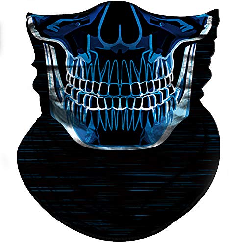 Obacle Skull Face Mask Half for Dust Wind UV Sun Protection Seamless 3D Tube Mask Bandana for Men Women Durable Thin Breathable Skeleton Mask Motorcycle Riding Bike Sports Festival (Blue-Line Skull) - Image 1