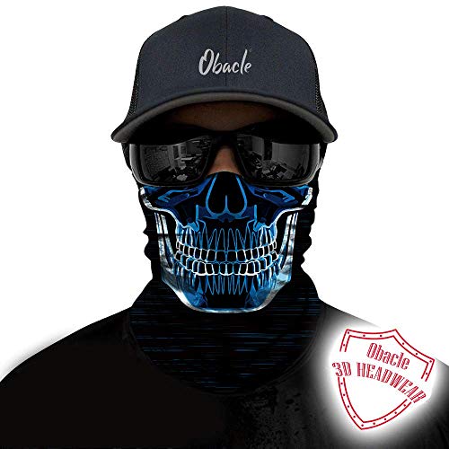 Obacle Skull Face Mask Half for Dust Wind UV Sun Protection Seamless 3D Tube Mask Bandana for Men Women Durable Thin Breathable Skeleton Mask Motorcycle Riding Bike Sports Festival (Blue-Line Skull) - Image 2