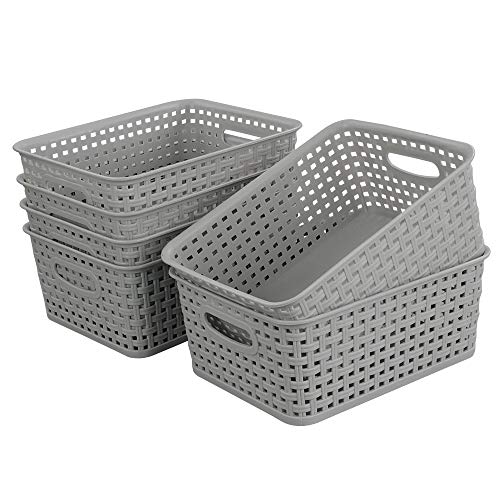 CadineUS 6-pack Grey Woven Plastic Storage Baskets, Organizing Bins - Image 1