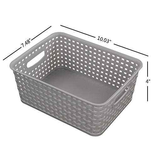 CadineUS 6-pack Grey Woven Plastic Storage Baskets, Organizing Bins - Image 2