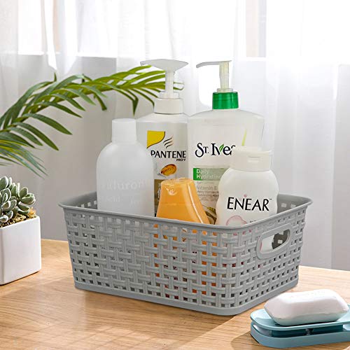 CadineUS 6-pack Grey Woven Plastic Storage Baskets, Organizing Bins - Image 4