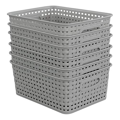 CadineUS 6-pack Grey Woven Plastic Storage Baskets, Organizing Bins - Image 5