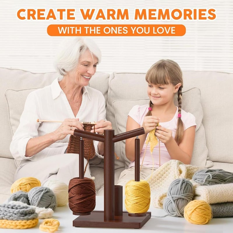 Wooden Yarn Winder with Double Spool, Phone Holder and Rotating Accessory Storage, Yarn Support for Crocheters and Artisans - Image 3