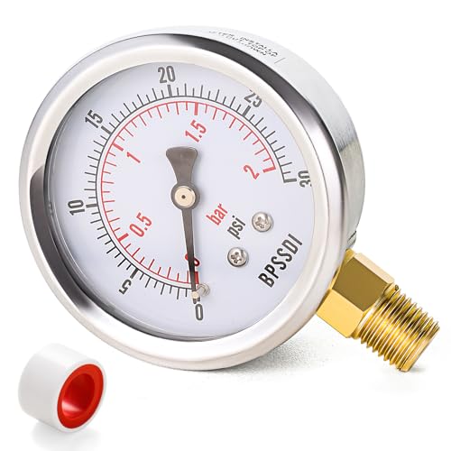 BPSSDI 0-30 Psi Low Pressure Gauge, 2.5" Dial Size, 1/4" NPT Lower Mount, 304 Stainless Steel Case, Water Pressure Gauge Test for Water Pipe, HVAC(with Tape) - Image 1