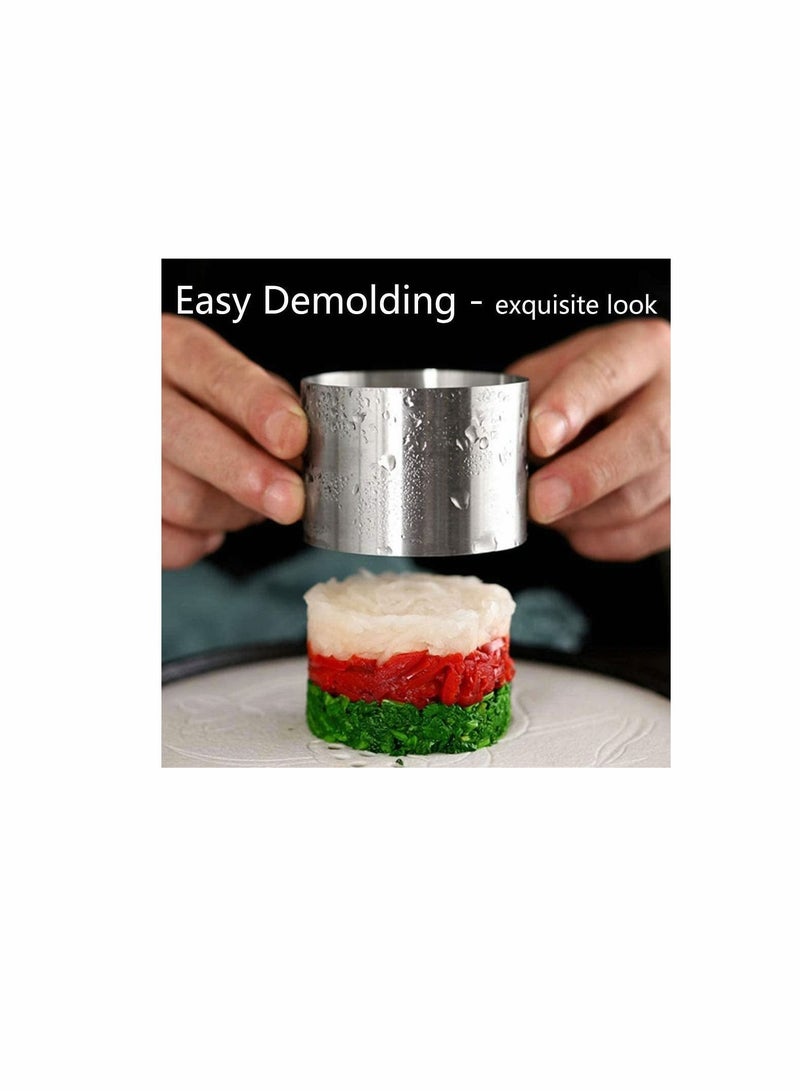 KASTWAVE 9 Pieces Of 3.15 Inch Food Display Ring, Stainless Steel Round Square Cake Ring Mold, With 3 Inch Cake Ring, With Cooking Press, For Baking Cakes And Pastries - Image 4