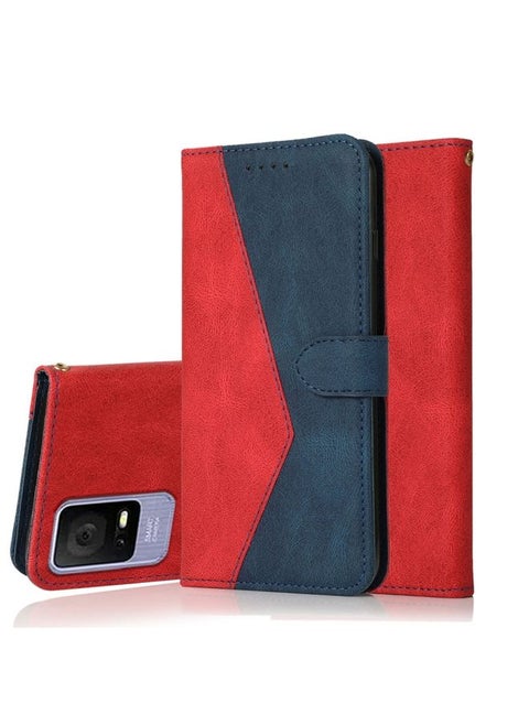 Case Cover For TCL 405 / 406 / 408 Dual-color Stitching Leather Phone Case Red Blue