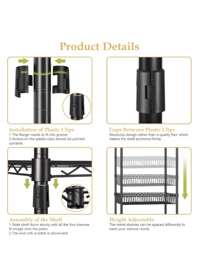فورثكان رف معاطف قائم مع عجلات من فورثكان، 4 خطافات، متعدد الوظائف، مقاوم للصدأ، قابل للتعديل والإزالة، 75 * 34 * 184 سم، أسود - Image 5