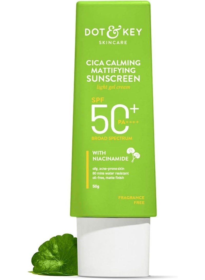 Dot & Key Cica Calming Mattifying Sunscreen Light Gel Cream SPF 50+ PA++++ with Niacnamide, 80G - Image 1