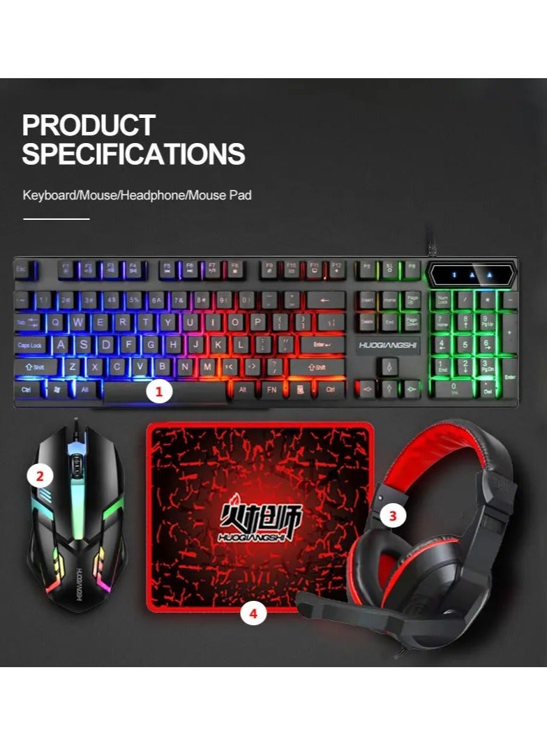 Huoqiangshi G200 4 in 1 Gaming Keyboard Mouse Pad Headphone RGB Light - Image 2