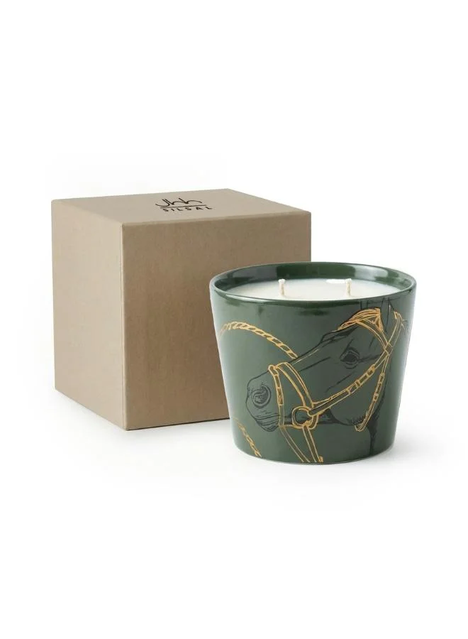 صلصال Fares Oud Wood Candle Olive Green - 500g