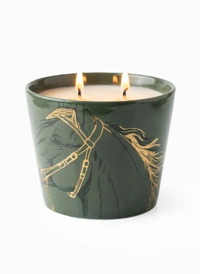 صلصال Fares Oud Wood Candle Olive Green - 500g