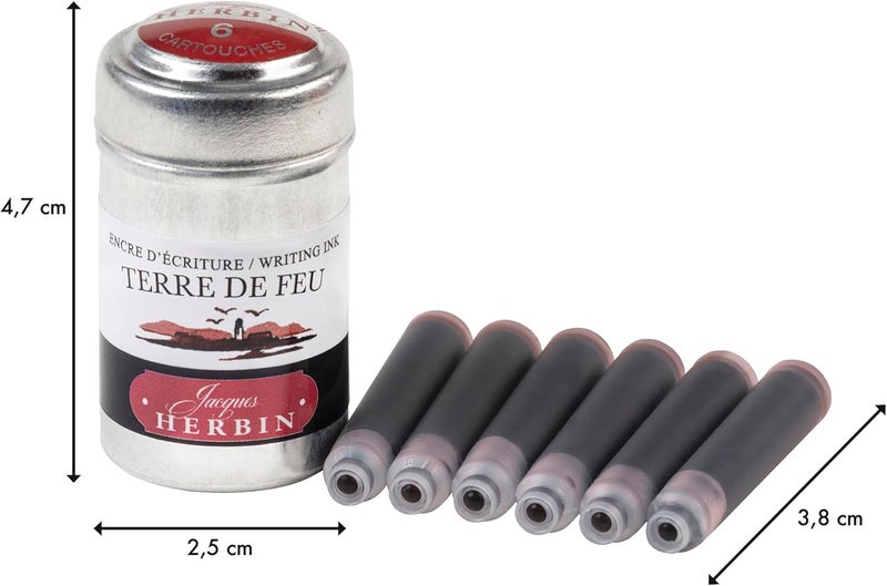 Jacques Herbin Writing Ink Cartridges - Terre de Feu (Land of Fire) Pack 6 - Image 2