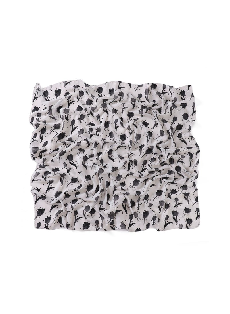 KUYING New Art Plaid Scarf Printed Pearl Chiffon Small Square Scarf Shawl Fragmented Flower Vintage Scarf Headband  - Image 1